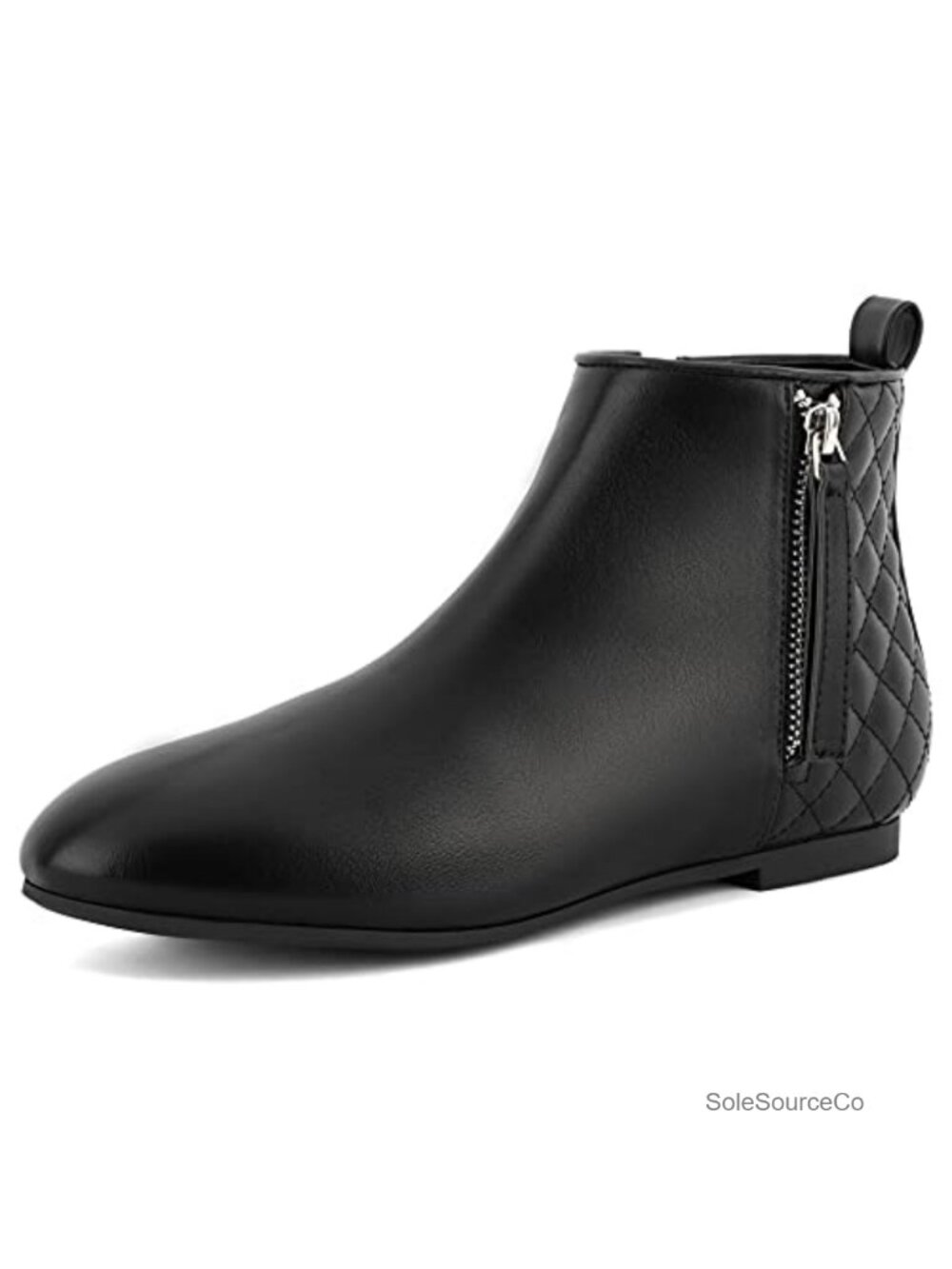 Women's Flat Ankle Boots Faux Leather Round Toe Side Zip Booties